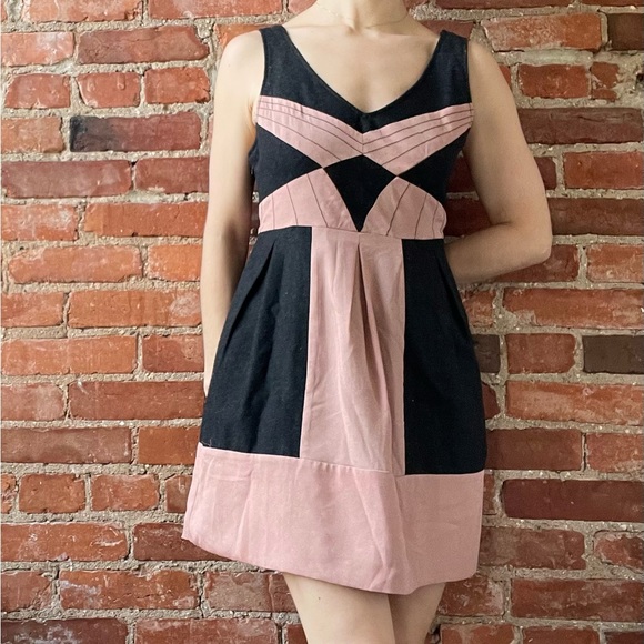 Sleeveless pink/gray A-line spring dress - Picture 1 of 13